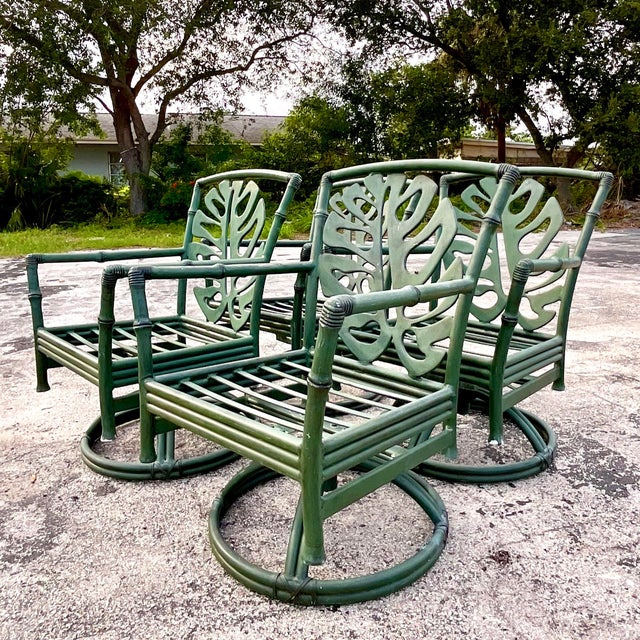 Vintage Coastal Cast Aluminum Swivel Chairs Set of 4 Chairish