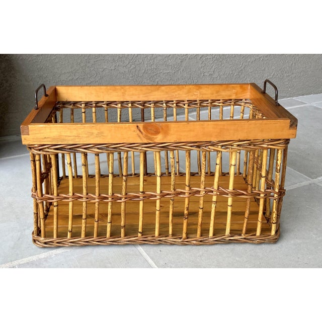 Circa 1980 Chic Jackfruit Wood & Rattan Catchall / Storage “Crate” Basket, Indonesia For Sale - Image 13 of 13