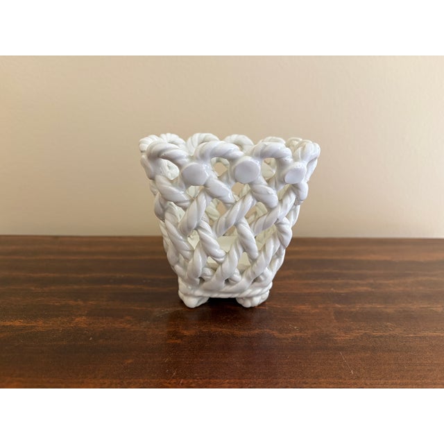 Vintage French Country Reticulated Porcelain Rope-Form Cachepot, Circa 1960s For Sale - Image 10 of 11