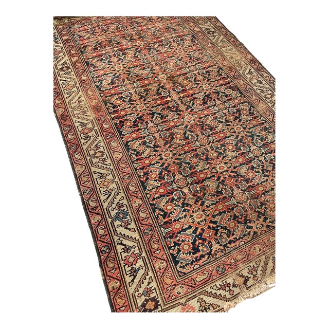 Antique Persian Malayer with Aubergine & Denim Blue Rug 4 x 6.4 For Sale