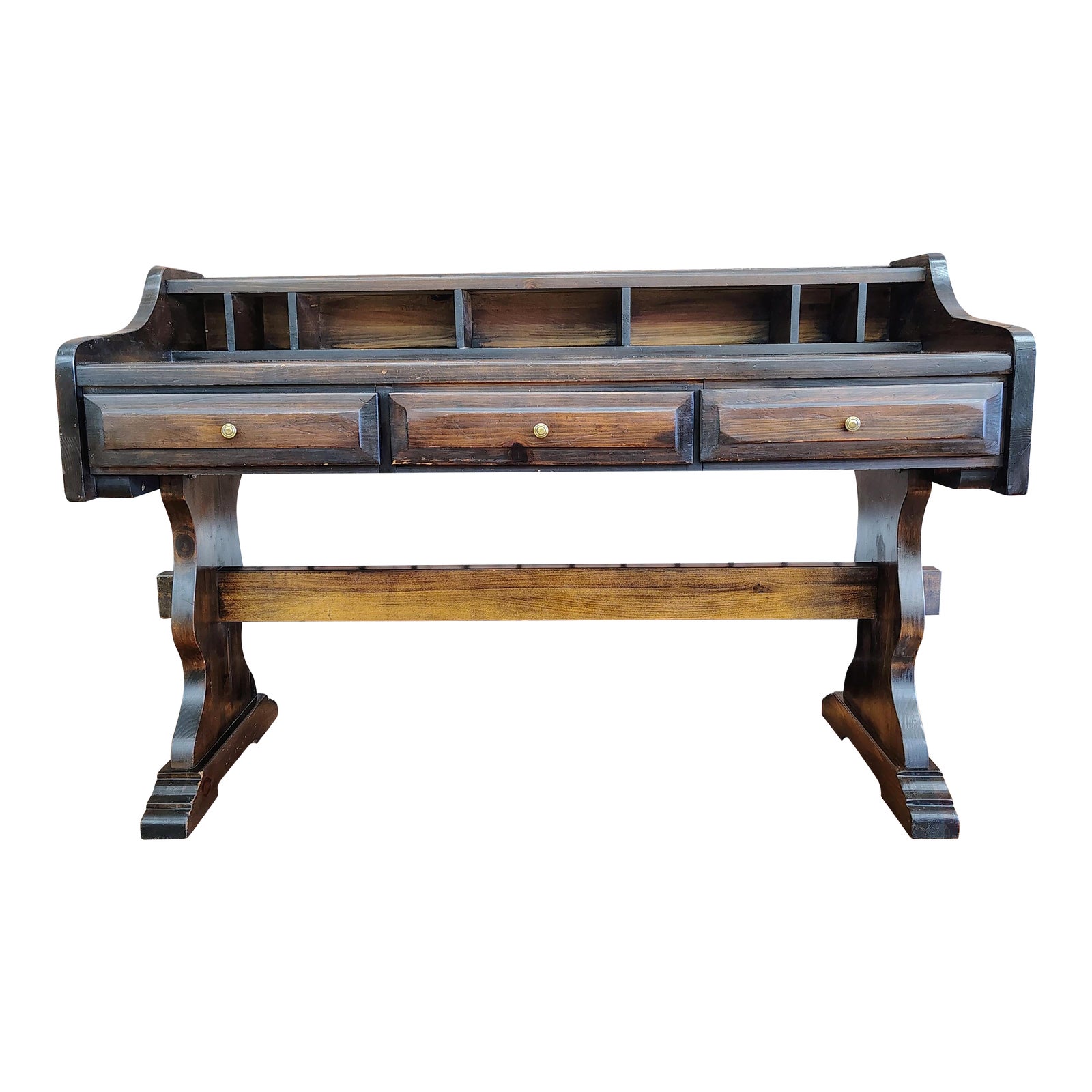 Vintage Lancaster Solid Wood Writing Desk With Brass Hardware and Cubby ...