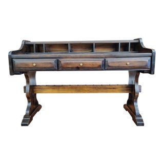 Vintage Lancaster Solid Wood Writing Desk With Brass Hardware and Cubby Storage For Sale