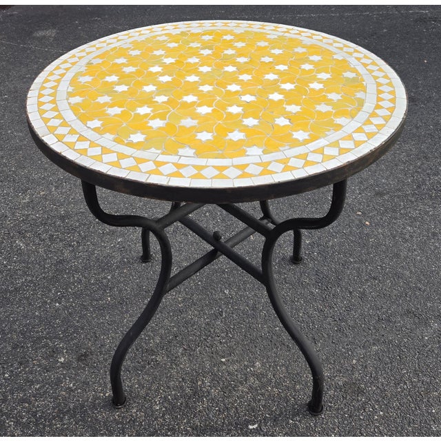 Sculpture Materials 32" Handcrafted Yellow and White Rafraf Moroccan Mosaic Table For Sale - Image 7 of 7