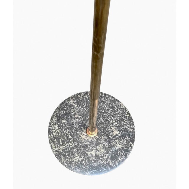 Metal Brass Floor Lamp with Pleated Fabric Shade and Marble Base, Italy, 1950s For Sale - Image 7 of 8