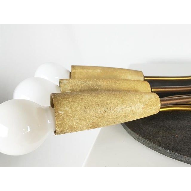 Metal Mid-Century Modern Brass and Parchment Six-Light Palette Shape Sconce, 1950s For Sale - Image 7 of 13