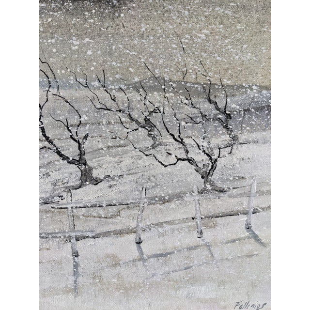 1950s Mid-Century Modern Swedish "Snowfall" Vintage Winter Landscape Oil Painting, Framed For Sale - Image 5 of 10