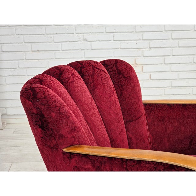 Danish Armchair in Cherry-Red Furniture Velour, 1960s For Sale - Image 4 of 18
