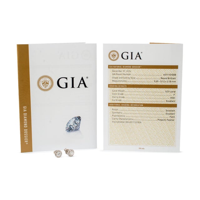 Metal Unisex 18k White Gold Gia 1.21ctw Round Brilliant Cut Diamond Halo Stud Earrings, A Pair For Sale - Image 7 of 10