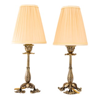 Small Jugendstil Table Lamps with Fabric Shades, Vienna, Austria, 1908, Set of 2 For Sale