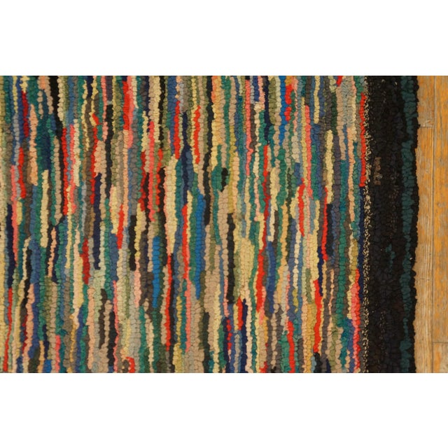 Early 20th Century 1920s Muticolor Abstract Folk Art Antique American Hooked Rug 4'5"x4'9" Handknotted Wool Carpet For Sale - Image 5 of 11