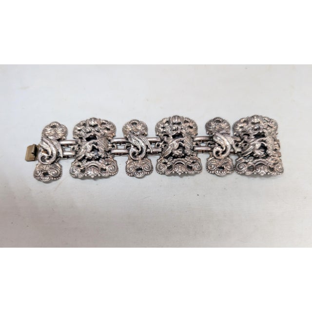 Vintage 1972 Signed Napier Silvertone Coat of Arms Griffin & Sea Serpent Panel Bracelet For Sale - Image 10 of 10