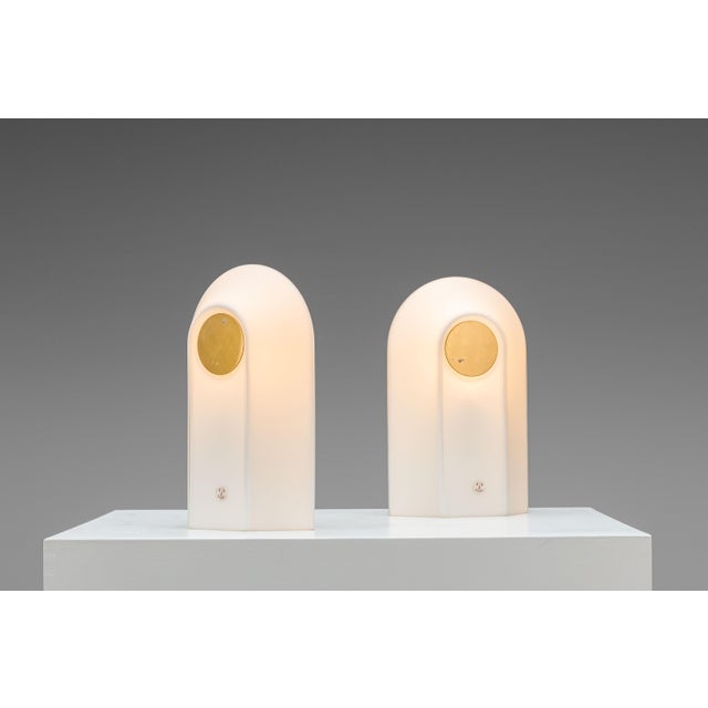 Mid-Century Modern White Opal Glass Table Lamps with Brass Detail from Peill & Putzler, 1970s, Set of 2 For Sale - Image 3 of 16