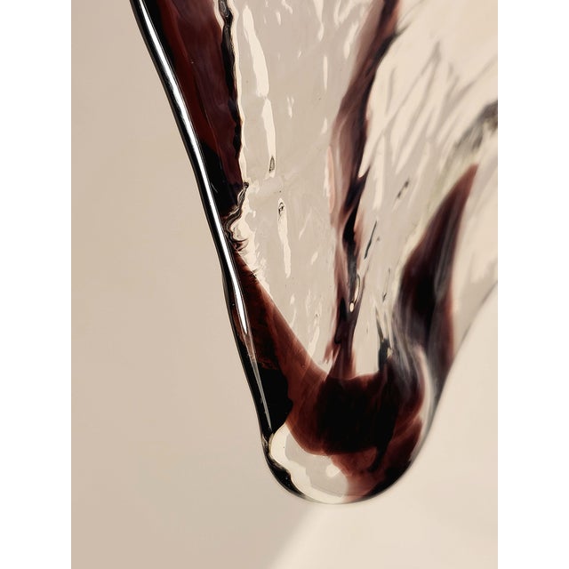 Brown Vintage Murano Wave Vase | Oxblood Brown Ribbons, Mid-Century Italian Sculptural Glass Centerpiece For Sale - Image 8 of 12