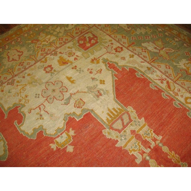Red Zabihi Collection Turkish Antique Oushak Carpet For Sale - Image 8 of 12