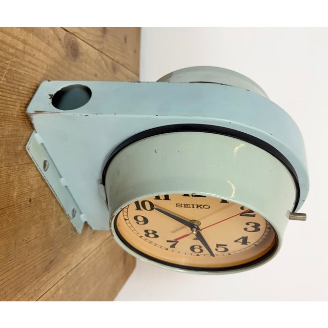 Vintage Blue Seiko Double-Sided Ships Wall Clock, 1980s For Sale - Image 9 of 18