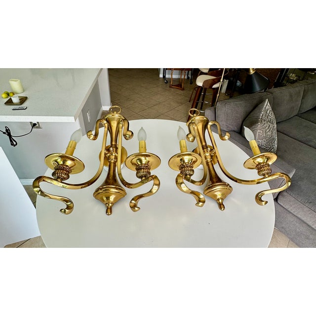 Brass 1960s French Brass Double Arm Wall Sconce - a Pair For Sale - Image 8 of 17