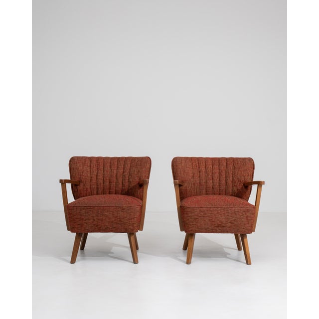 Wood Pair of Mid-Century Modern Upholstered Armchairs Burnt Orange For Sale - Image 7 of 14