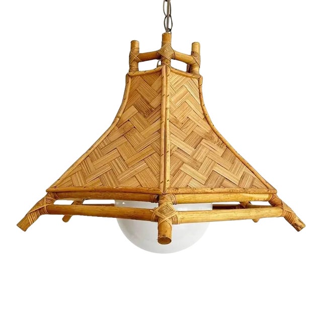 Midcentury Bamboo Pendant Light For Sale