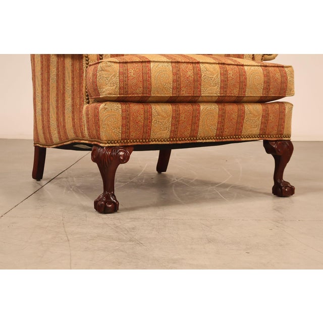 Brown Hickory Chair Chippendale Style Custom Upholstered Wing backArmchair For Sale - Image 8 of 18