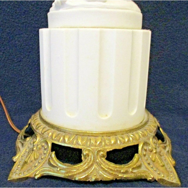 Antique White 1950s Vintage White Bisque Porcelain Cherub on Column With Gilt Bronze Base Table Lamp For Sale - Image 8 of 12