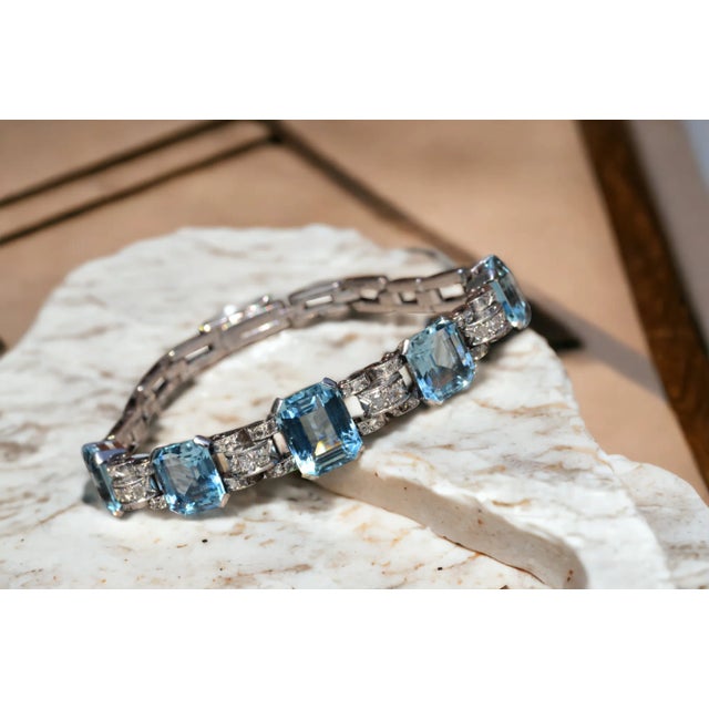 The Bianca Phenomenal Antique Santa Maria Aquamarine Bracelet in Platinum with 15 carats of Old Mine Santa Maria...