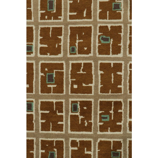 Contemporary Rug & Kilim’s French Art Deco Style Rug in Beige With Brown Square Patterns For Sale - Image 3 of 7