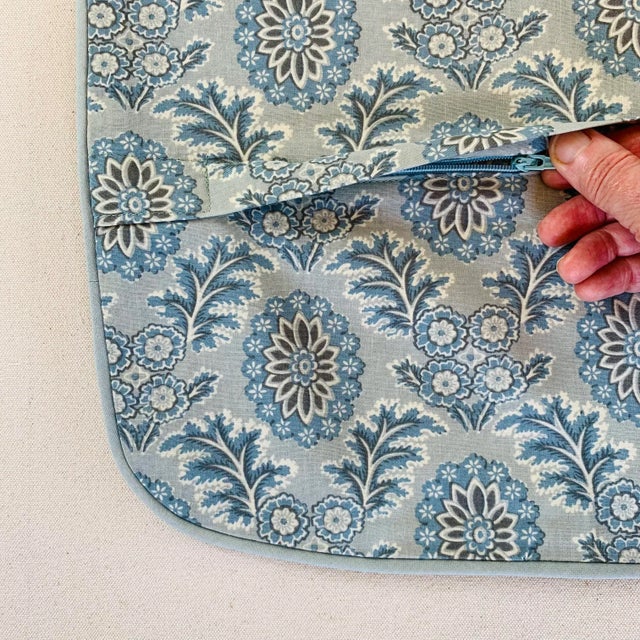 English French General Aqua Ciel Blue Cream Gray Boheme Floral French Country Pillow Covers- Pair For Sale - Image 3 of 6