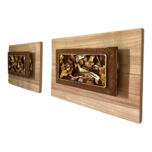 Sculptural Wall Object – Early 20th C. Antique Chinese Giltwood Openwork Panels, Pair For Sale