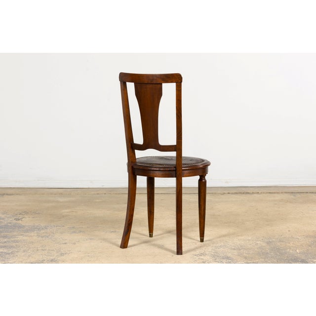 1930s French Art Deco Walnut Dining Chairs With Leather Seats, Set of 8 For Sale - Image 14 of 18