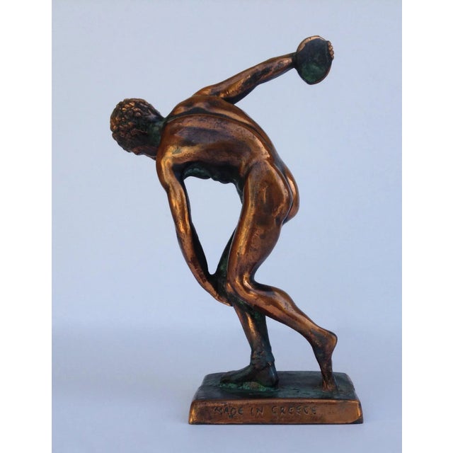 Vintage; C.1970s, Terra-Cotta, Plaster and gilt, Grecian Olympic discus thrower, athlete model, or figurine form on a...