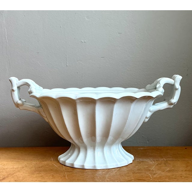 Late 20th Century Ironstone Fluted Ceramic Footed Orchid Bowl For Sale - Image 5 of 12