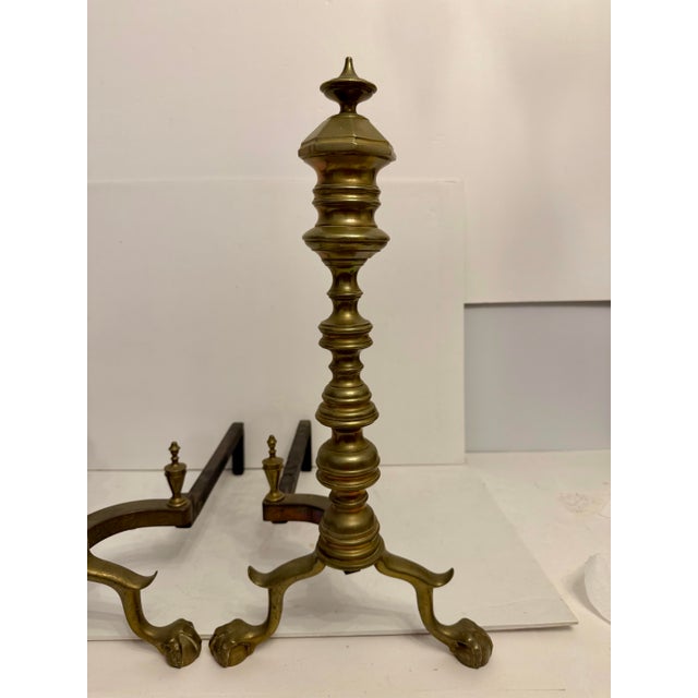 Pair Federal Style Beehive Ball Claw Brass Andirons Brass is in good condition with nice details in the casting. Measure...