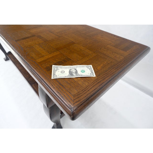 Spanish Colonial Solid Oak Parquetry Top Two Tier Console Library Table For Sale - Image 6 of 9