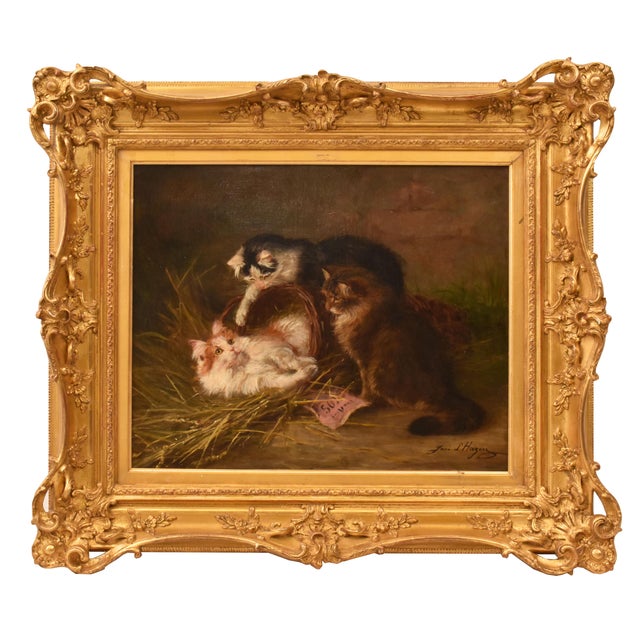 Jane Dhazon De Saint-Firmin, Three Playing Cats, Oil on Canvas, Late 19th Century For Sale - Image 11 of 11