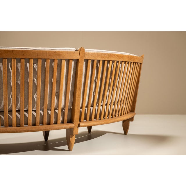 Curved Oak Sofa by Guillerme et Chambron, France, 1960s For Sale - Image 16 of 18