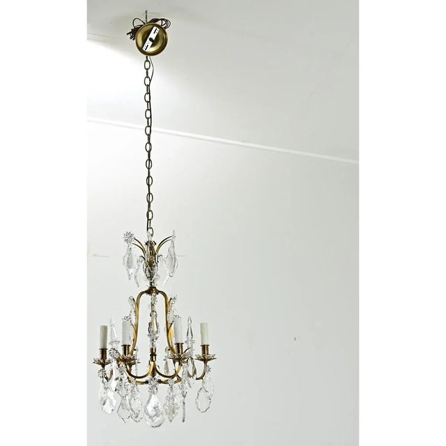 Mid 20th Century French Vintage Petite Brass & Crystal Chandelier For Sale - Image 5 of 12