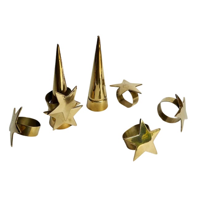 Star Gold Brass Napkin Rings from Whimsigoth, 1980s, Set of 6 For Sale