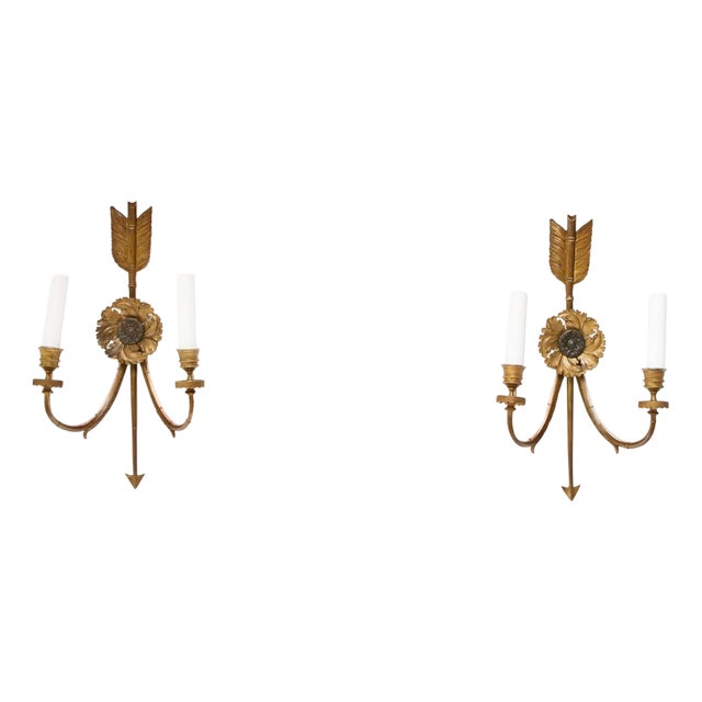 Large French Empire Style Arrow Wall Sconces, 1800s, Set of 2 For Sale