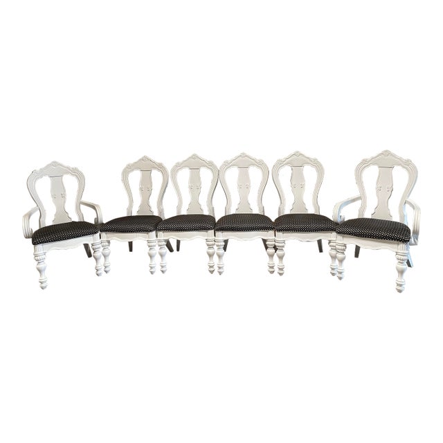 Late 20th Century Carved French Provincial Upholstered Painted Dining Chairs, Set of 6 For Sale