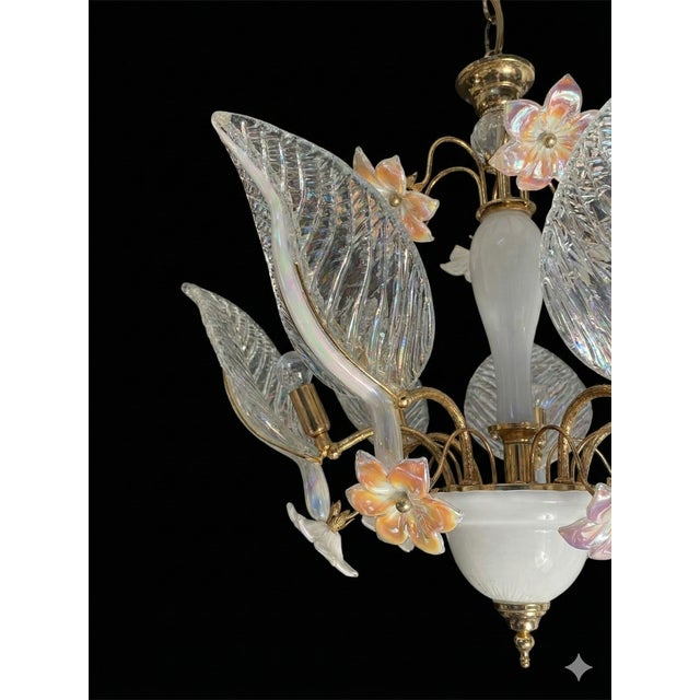 Late 20th Century Hollywood Regency Murano Style Glass Petal & Leaf Chandelier - Gold Finish For Sale - Image 9 of 11