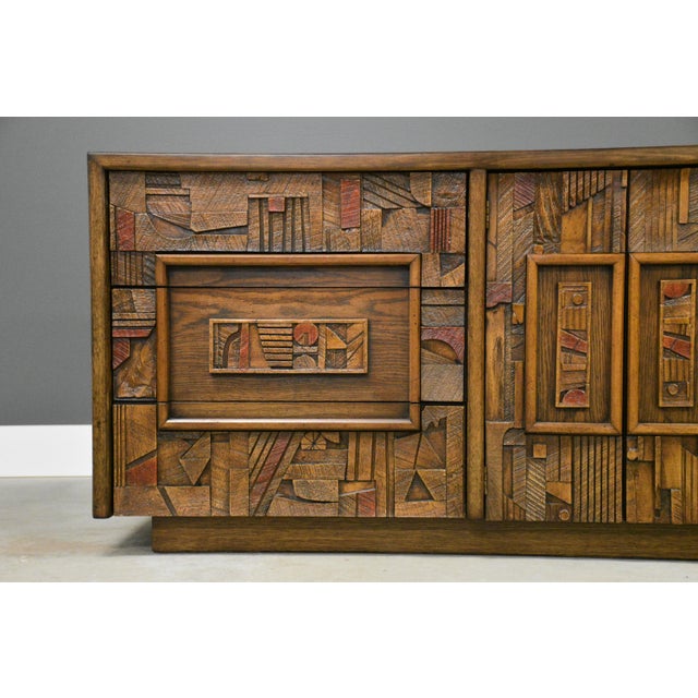1970s Brutalist 78” MCM Lane Pueblo Walnut Dresser For Sale - Image 10 of 11
