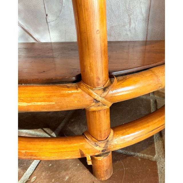 Vintage 1940’s Mid-Century Original Condition Rattan, Bamboo Two Tier Drink Table, Side Table in Rare Demi-Lune Shape, Palm Beach Style For Sale - Image 11 of 12