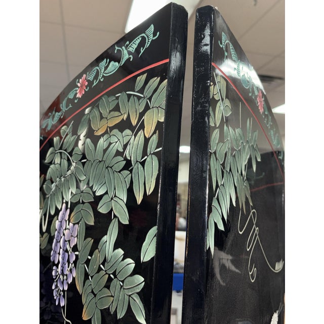 1950s Chinese Coromandel Arched Four-Panel Lacquer Screen Divider Screen For Sale - Image 10 of 14