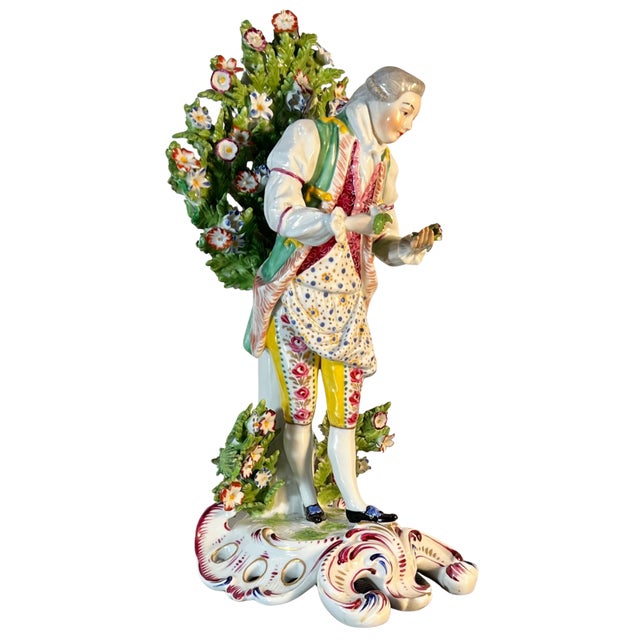 Rococo Antique Edme Samson Chelsea Style Porcelain Gentleman Figurine For Sale - Image 3 of 17