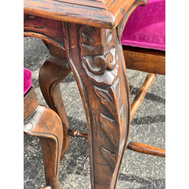 Late 20th Century Guy Chaddock Almont Collection French Country Dining Chairs, Set of 8, Carved Wood With Custom Velvet Upholstery For Sale - Image 5 of 12