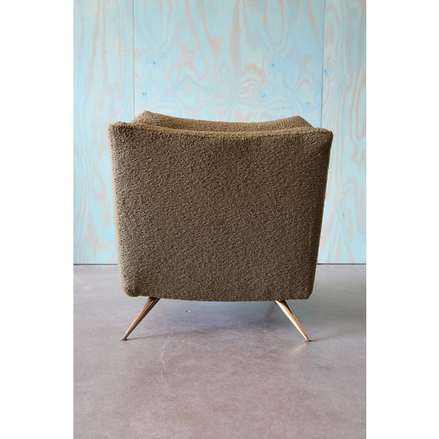 Army Green 1950s Pair of Green Lounge Chairs Green Boucle Brass Mid Century Modern Attributed to Henry P Glass For Sale - Image 8 of 16