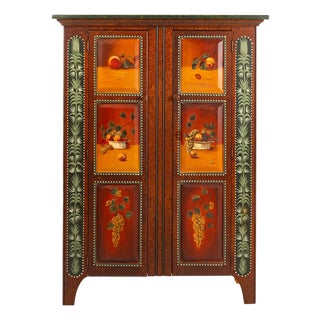 Late 20th Century Decorative Painted Two Door Cupboard With Fruit Panels and Foliate Motifs For Sale