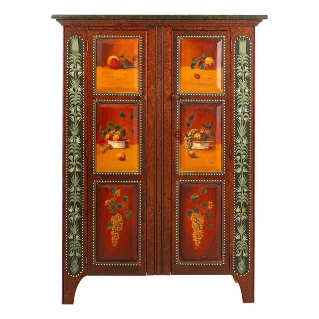 Late 20th Century Decorative Painted Two Door Cupboard With Fruit Panels and Foliate Motifs For Sale