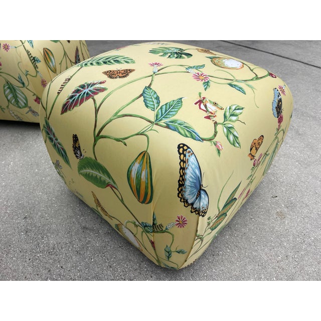 Vintage Newly Upholstered Ottomans in Thibaut “Lillian” Fabric – Coastal Palm Beach Style, Pair For Sale - Image 9 of 12