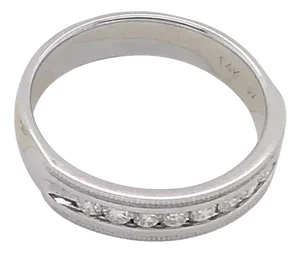 14 Karat White Gold Band Ring Wedding Ring With 9 Round Diamonds